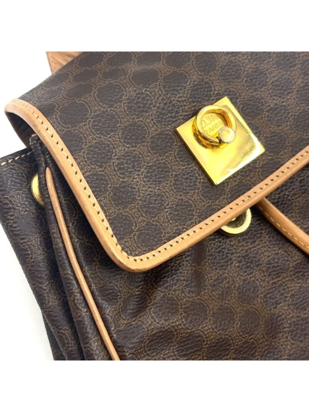 Celine Macadam Pattern Brown Backpack Gold - Picture 14 of 15